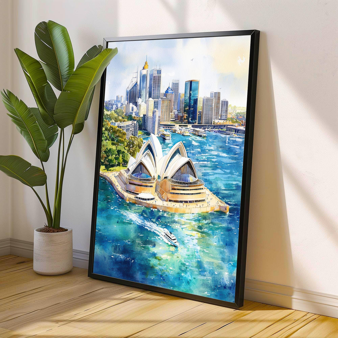 Sydney Harbor Watercolor Painting Australia Cityscape Art Print Sydney Opera House Decor Gift for Australia Lovers