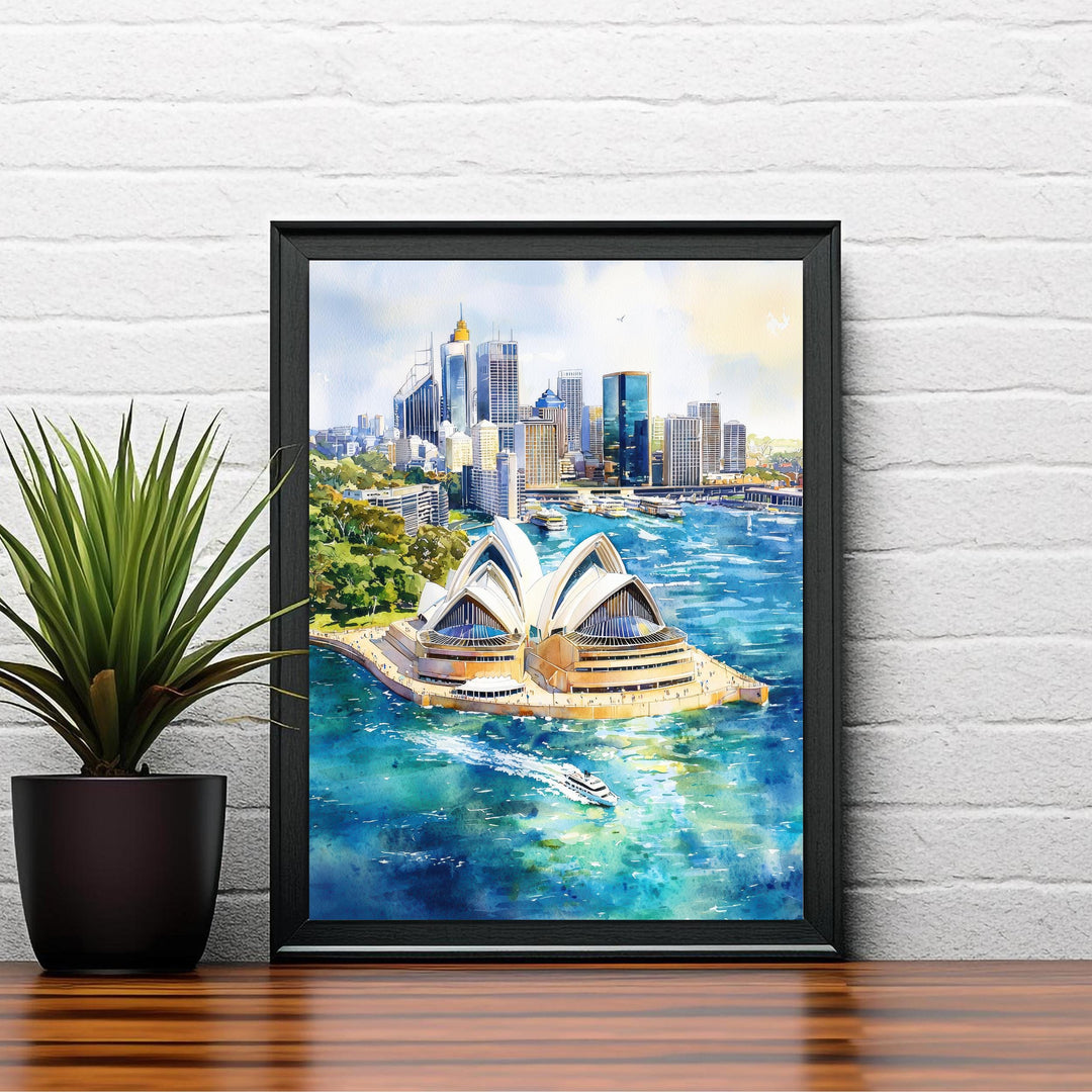Sydney Harbor Watercolor Painting Australia Cityscape Art Print Sydney Opera House Decor Gift for Australia Lovers