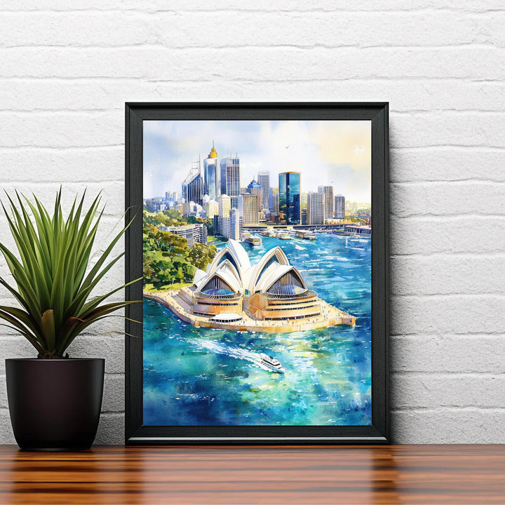 Sydney Harbor Watercolor Painting Australia Cityscape Art Print Sydney Opera House Decor Gift for Australia Lovers