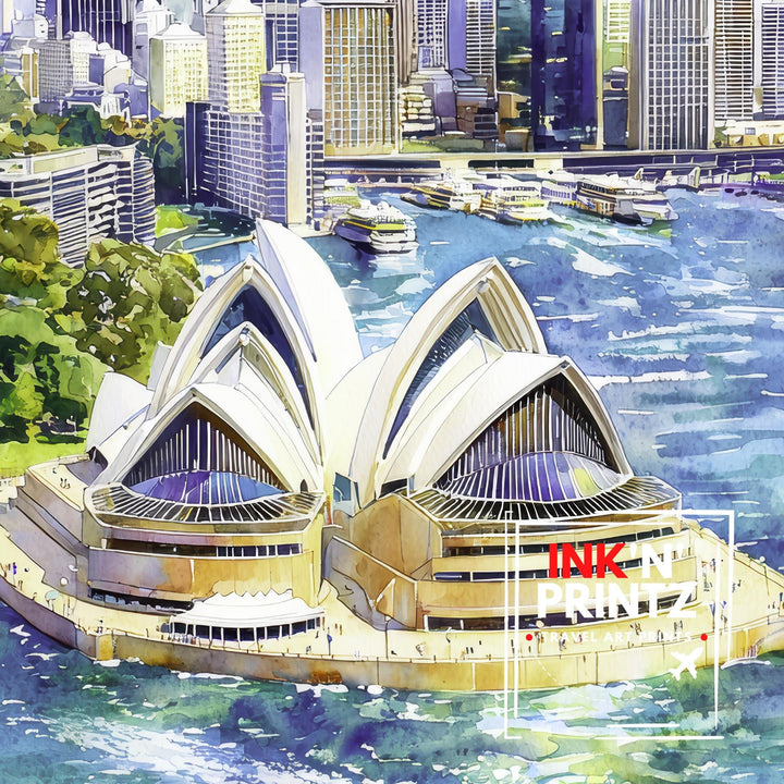 Sydney Harbor Watercolor Painting Australia Cityscape Art Print Sydney Opera House Decor Gift for Australia Lovers