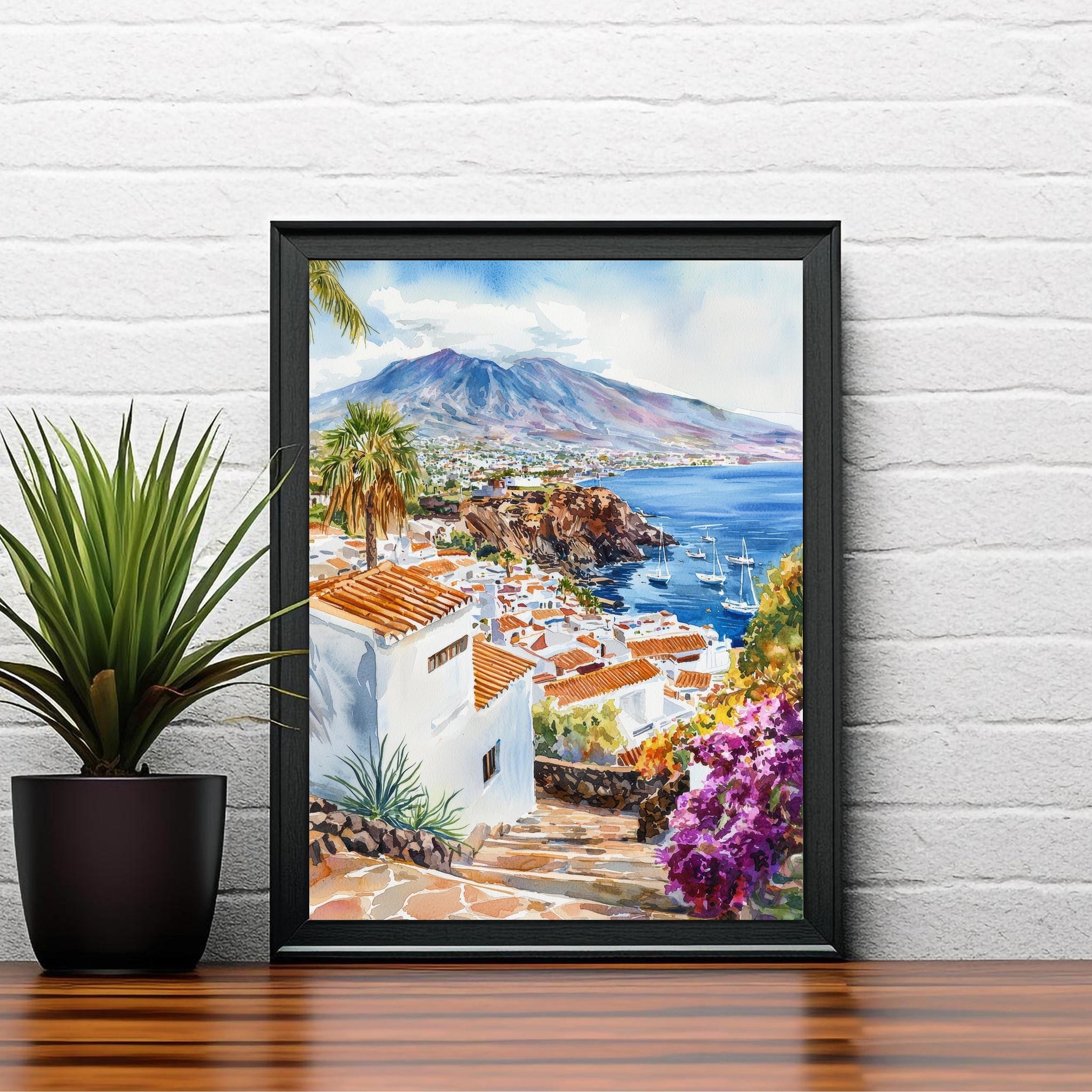 Tenerife Watercolor Painting Mount Teide Art Print Canary Islands Landscape Decor Gift for Spain Lovers
