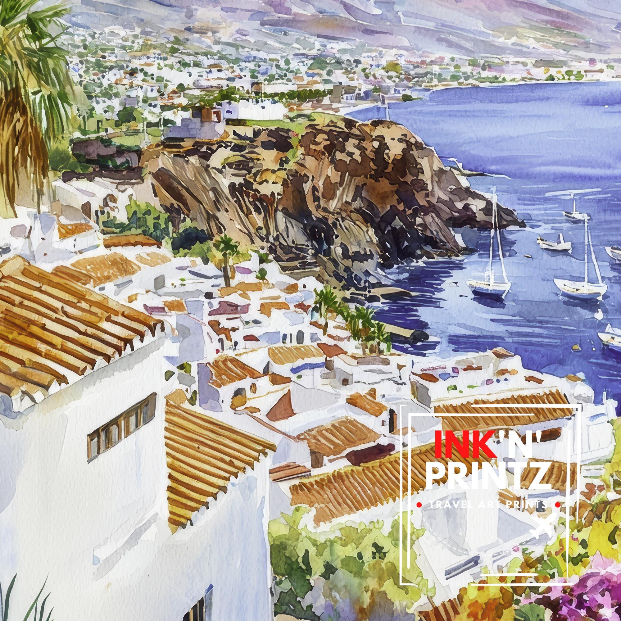 Tenerife Watercolor Painting Mount Teide Art Print Canary Islands Landscape Decor Gift for Spain Lovers