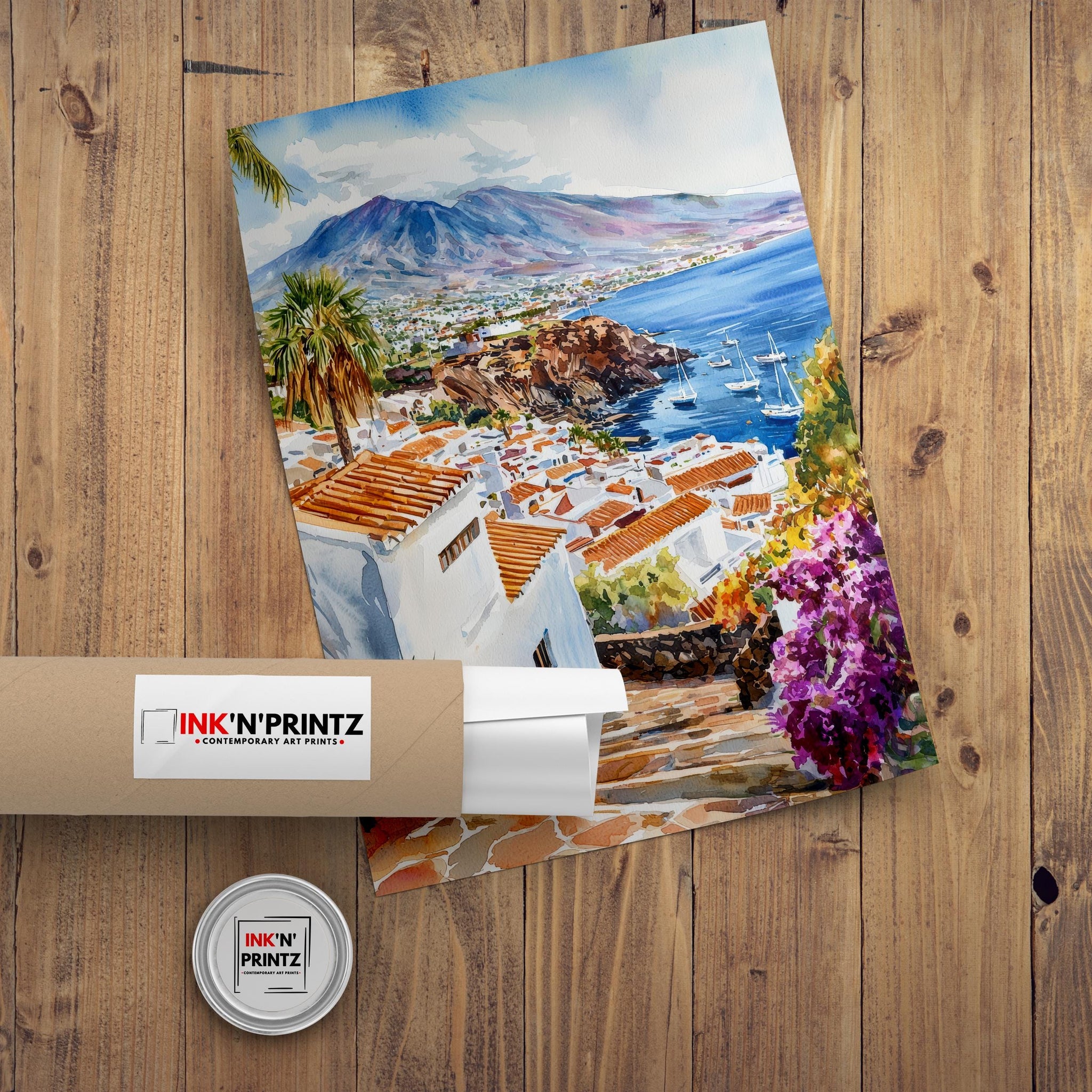 Tenerife Watercolor Painting Mount Teide Art Print Canary Islands Landscape Decor Gift for Spain Lovers