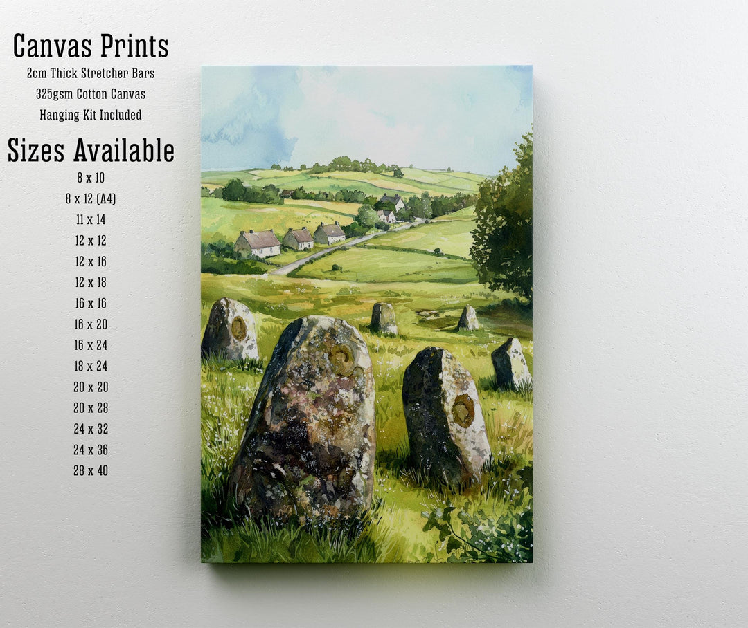 Avebury Stone Circle Watercolor Print Wiltshire Art Decor Ancient Britain Landscape Painting Gift for UK Heritage and History Enthusiasts