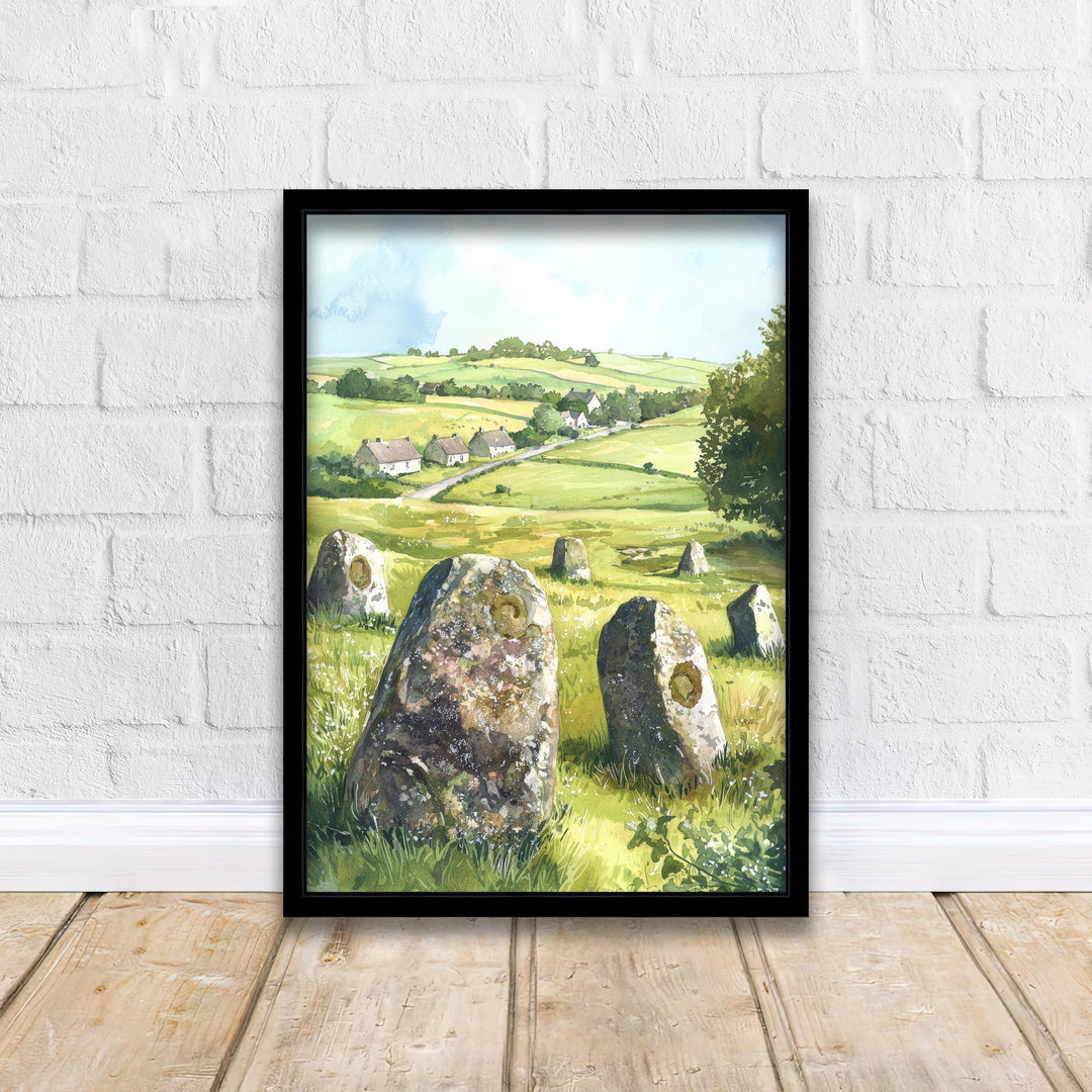 Avebury Stone Circle Watercolor Print Wiltshire Art Decor Ancient Britain Landscape Painting Gift for UK Heritage and History Enthusiasts