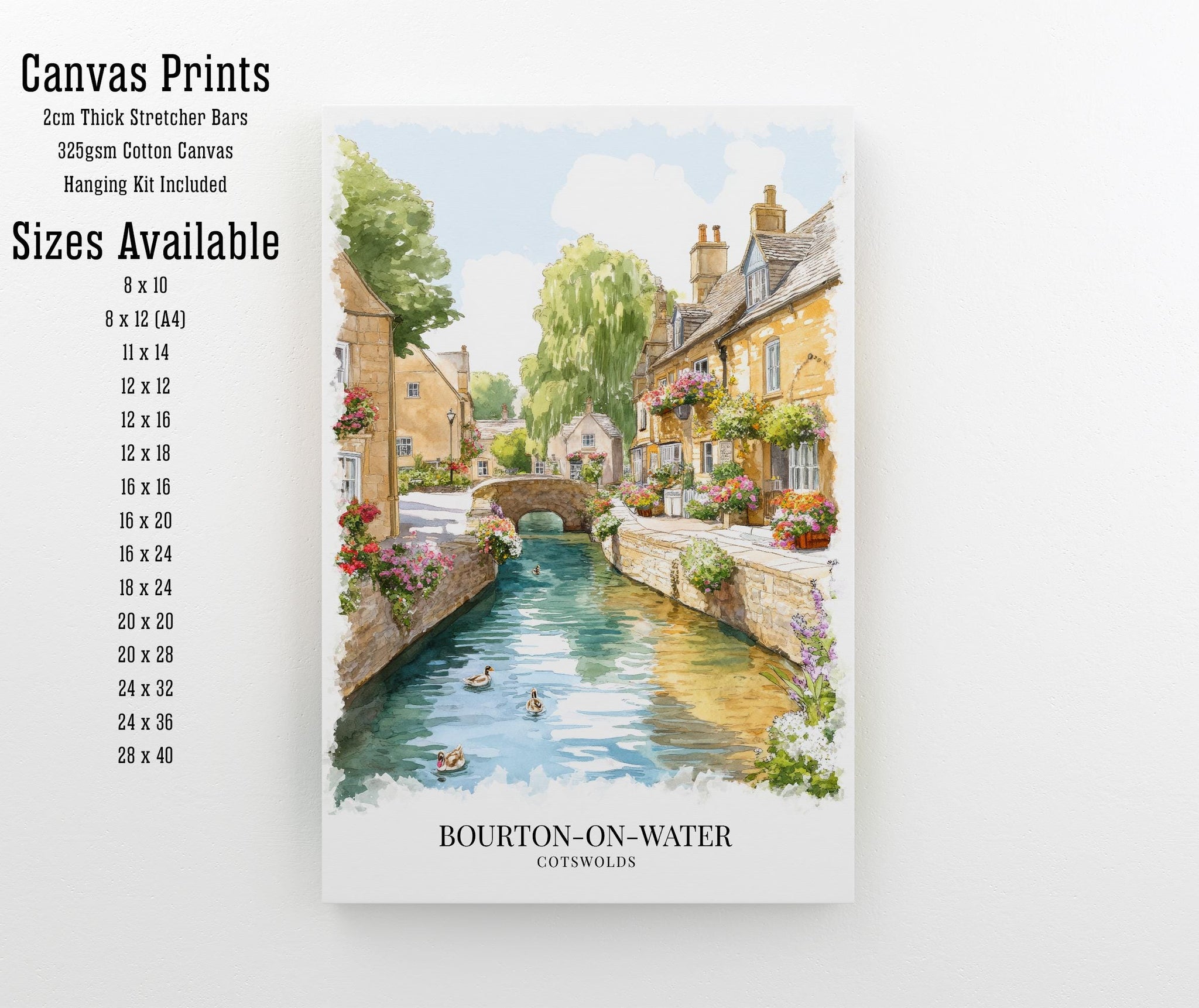 Bourton-on-the-Water Watercolor Painting Cotswold Village Art Bourton Print Scenic River Village Decor