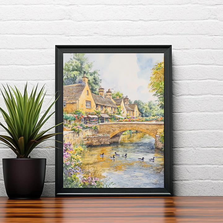 Bourton-on-the-Water Watercolor Painting Cotswold Village Art Bourton Print Scenic River Village Decor