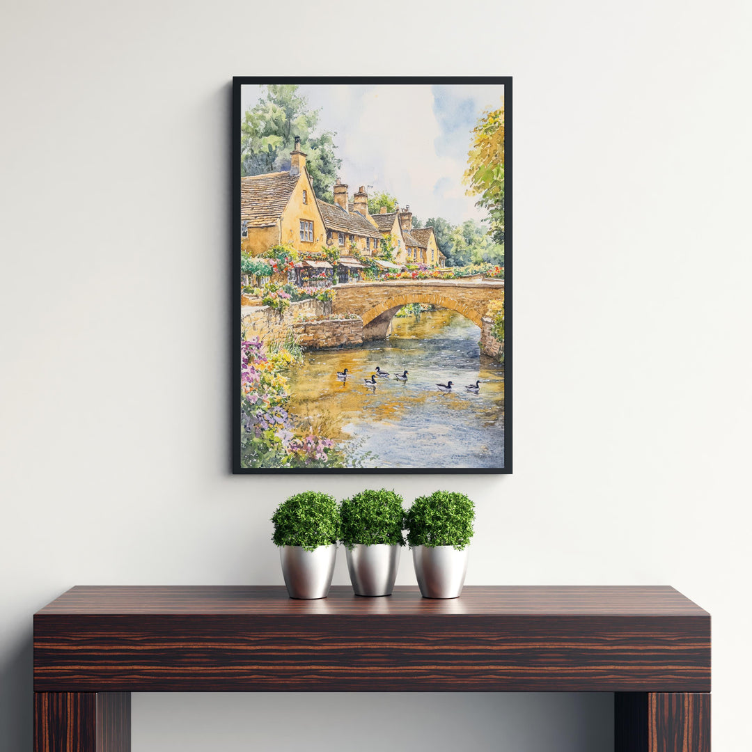 Bourton-on-the-Water Watercolor Painting Cotswold Village Art Bourton Print Scenic River Village Decor