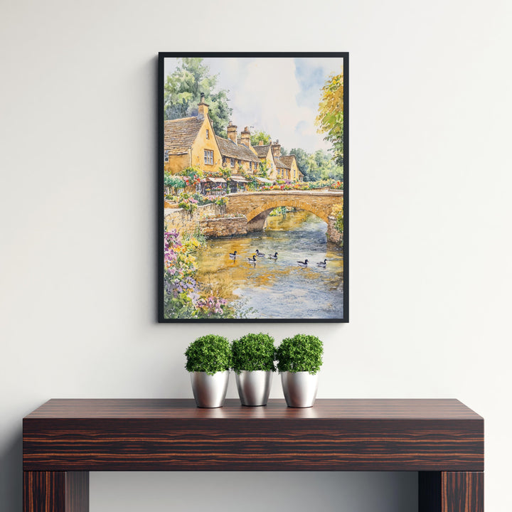 Bourton-on-the-Water Watercolor Painting Cotswold Village Art Bourton Print Scenic River Village Decor