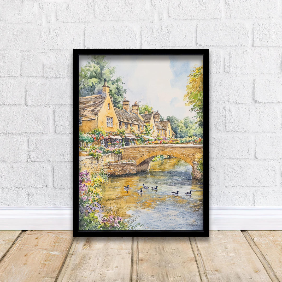 Bourton-on-the-Water Watercolor Painting Cotswold Village Art Bourton Print Scenic River Village Decor