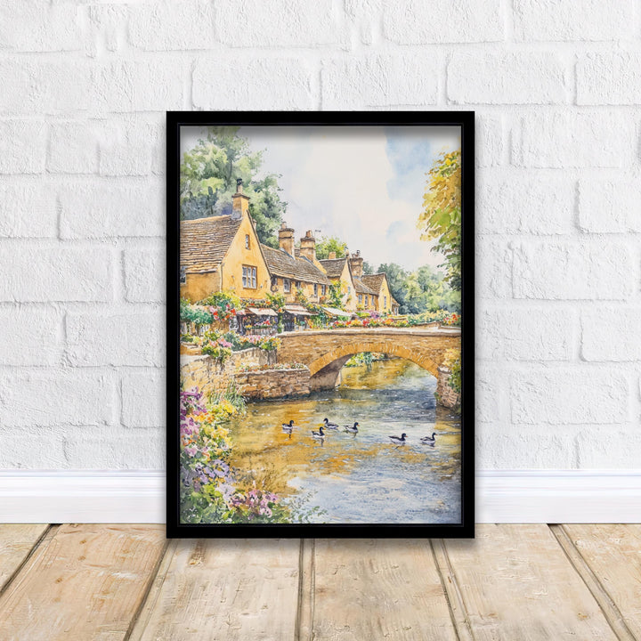 Bourton-on-the-Water Watercolor Painting Cotswold Village Art Bourton Print Scenic River Village Decor
