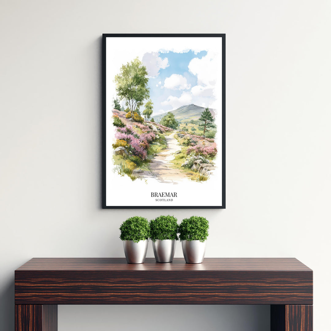 Braemar Scotland Watercolor Painting Highland Village Art Braemar Print Scenic River and Mountain Decor