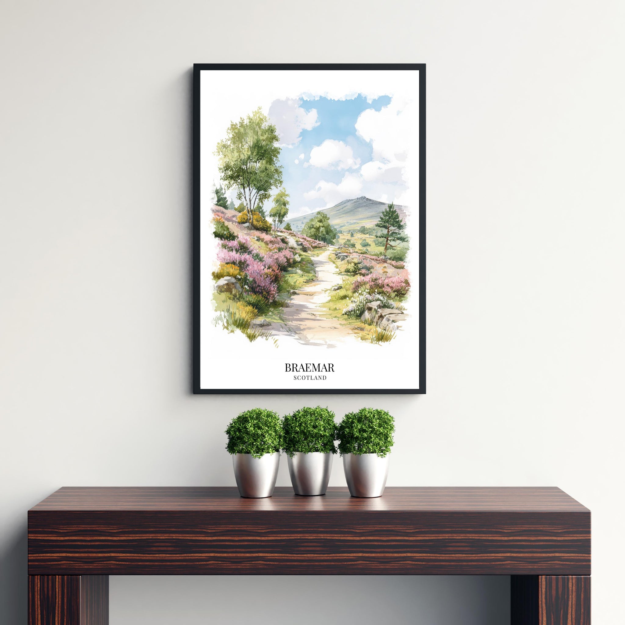 Braemar Scotland Watercolor Painting Highland Village Art Braemar Print Scenic River and Mountain Decor