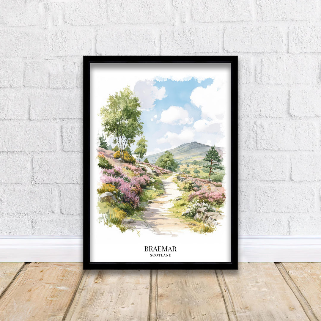 Braemar Scotland Watercolor Painting Highland Village Art Braemar Print Scenic River and Mountain Decor