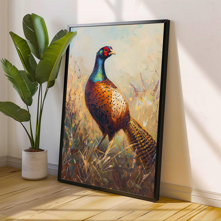 Pheasant in Field Art Print Rustic Countryside Poster Vintage Nature Wall Art for Cozy Homes Cottagecore Decor and Bird Lover Spaces