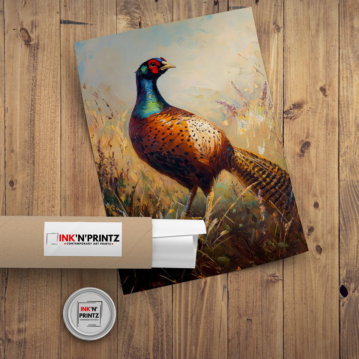 Pheasant in Field Art Print Rustic Countryside Poster Vintage Nature Wall Art for Cozy Homes Cottagecore Decor and Bird Lover Spaces