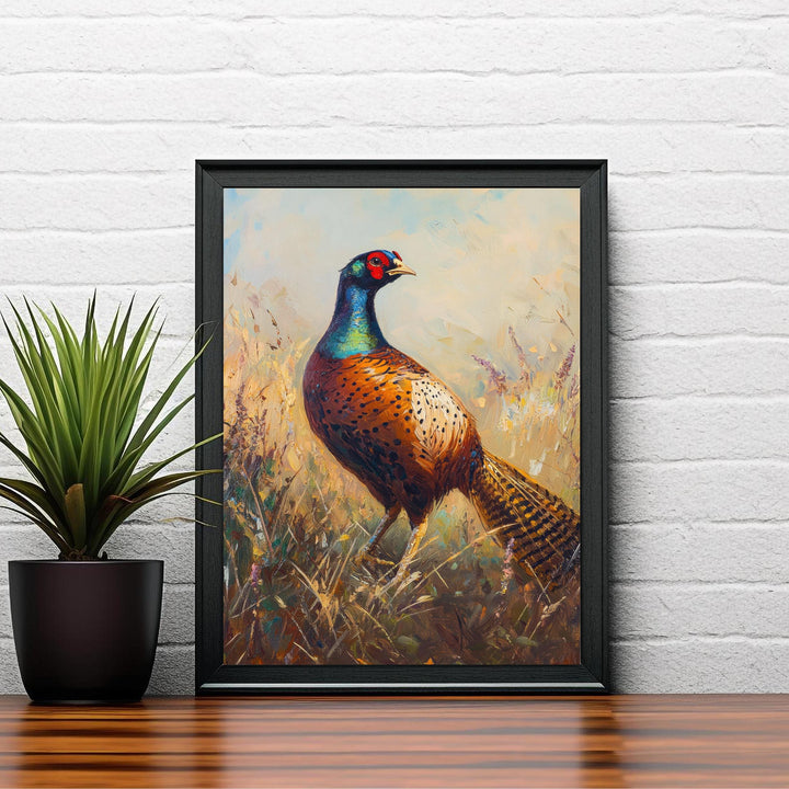 Pheasant in Field Art Print Rustic Countryside Poster Vintage Nature Wall Art for Cozy Homes Cottagecore Decor and Bird Lover Spaces