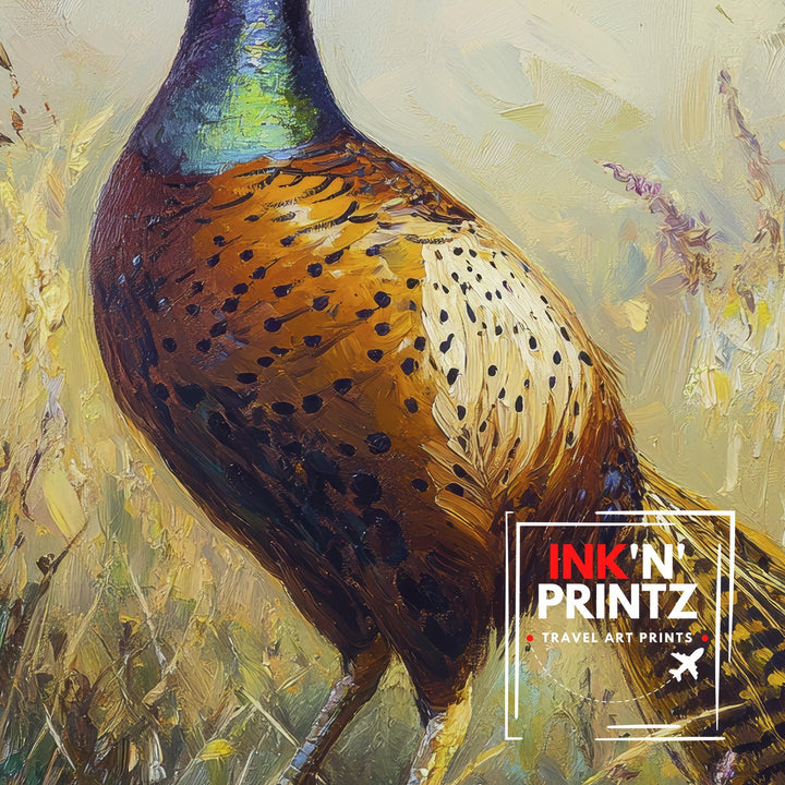 Pheasant in Field Art Print Rustic Countryside Poster Vintage Nature Wall Art for Cozy Homes Cottagecore Decor and Bird Lover Spaces
