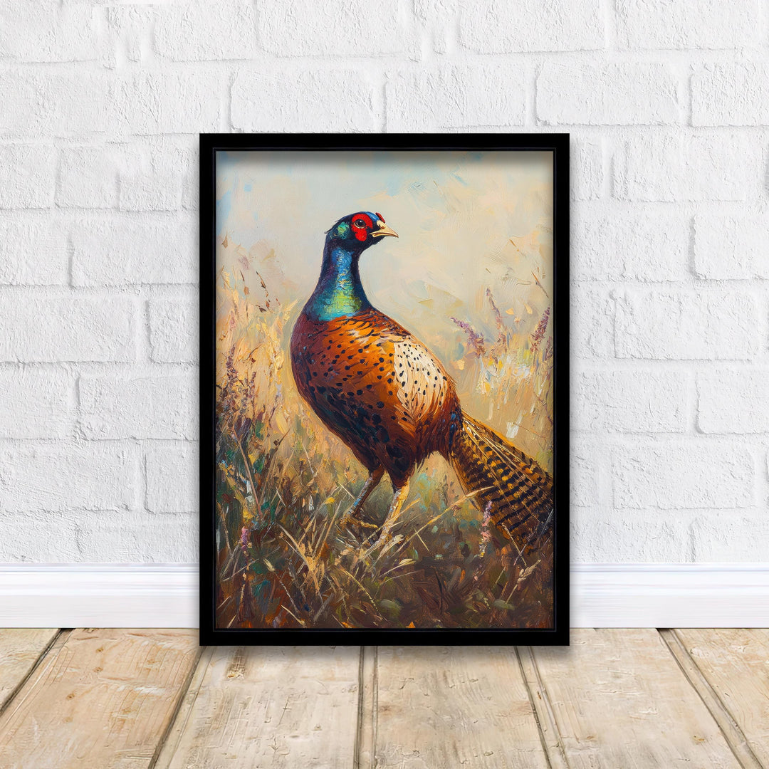 Pheasant in Field Art Print Rustic Countryside Poster Vintage Nature Wall Art for Cozy Homes Cottagecore Decor and Bird Lover Spaces