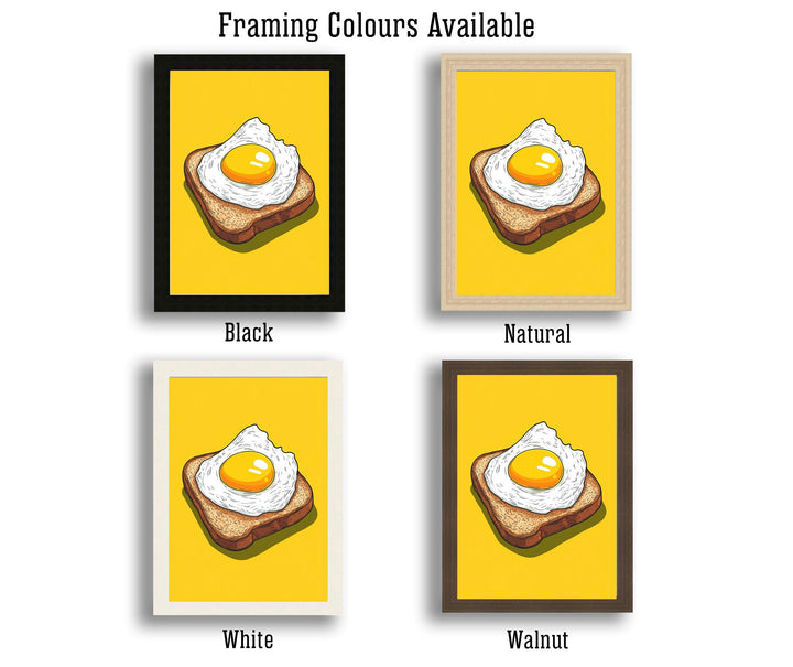 Fried Egg on Toast Poster Retro Pop Art Style Bold Yellow Wall Print for Kitchen Diner or Breakfast Nook Foodie Art Decor