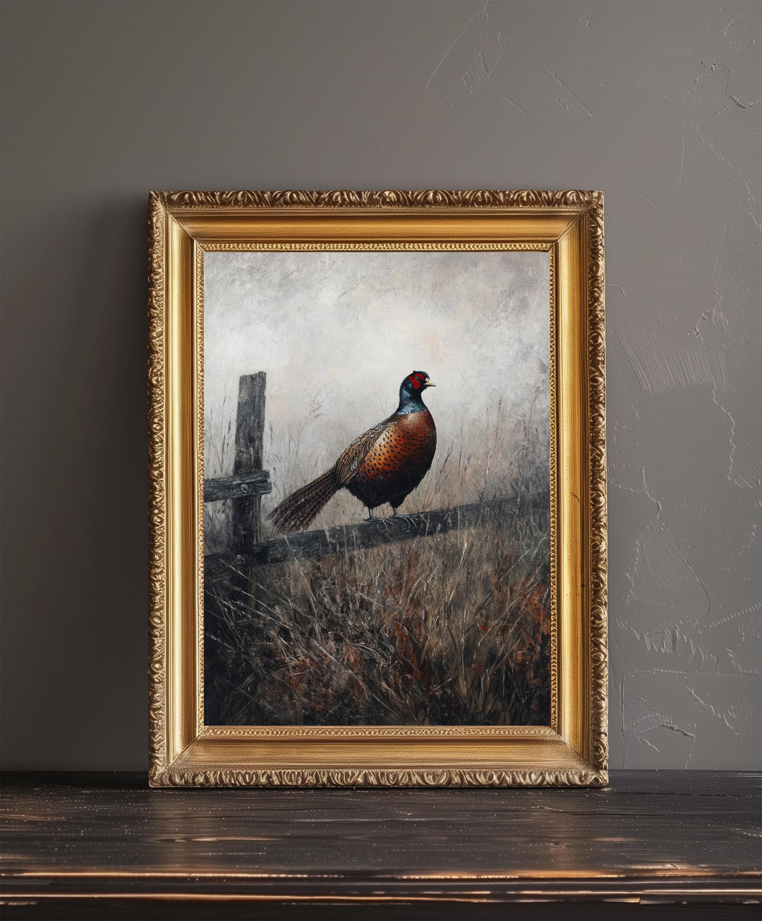 Pheasant In Misty Meadow Poster Cottagecore Nature Art Vintage Rustic Wildlife Illustration Enchanted Countryside Wall Art