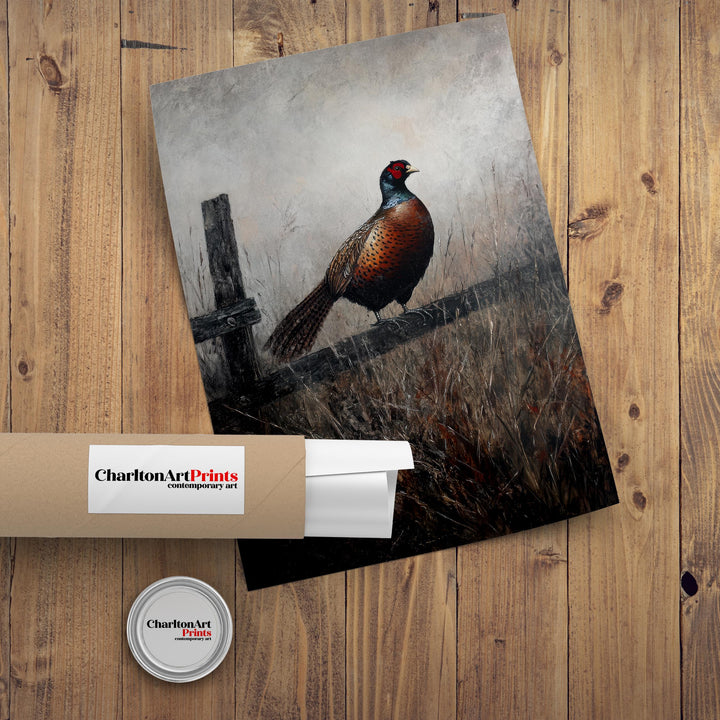 Pheasant In Misty Meadow Poster Cottagecore Nature Art Vintage Rustic Wildlife Illustration Enchanted Countryside Wall Art