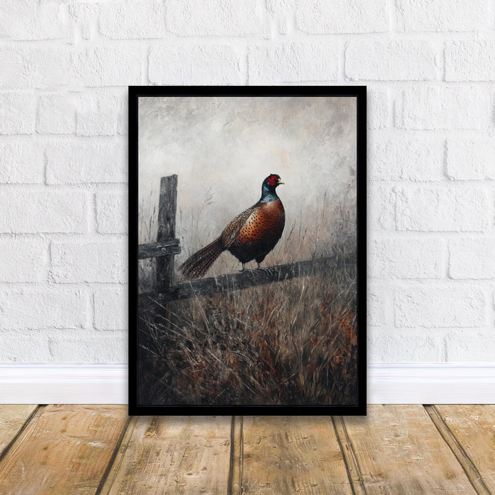 Pheasant In Misty Meadow Poster Cottagecore Nature Art Vintage Rustic Wildlife Illustration Enchanted Countryside Wall Art