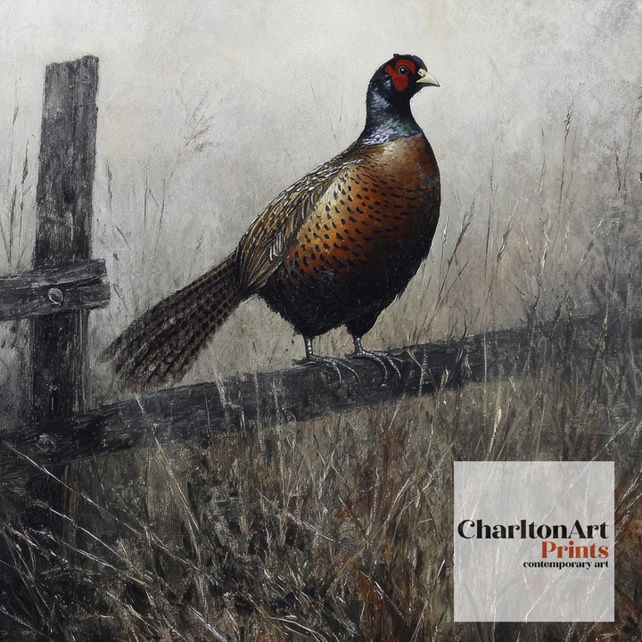 Pheasant In Misty Meadow Poster Cottagecore Nature Art Vintage Rustic Wildlife Illustration Enchanted Countryside Wall Art