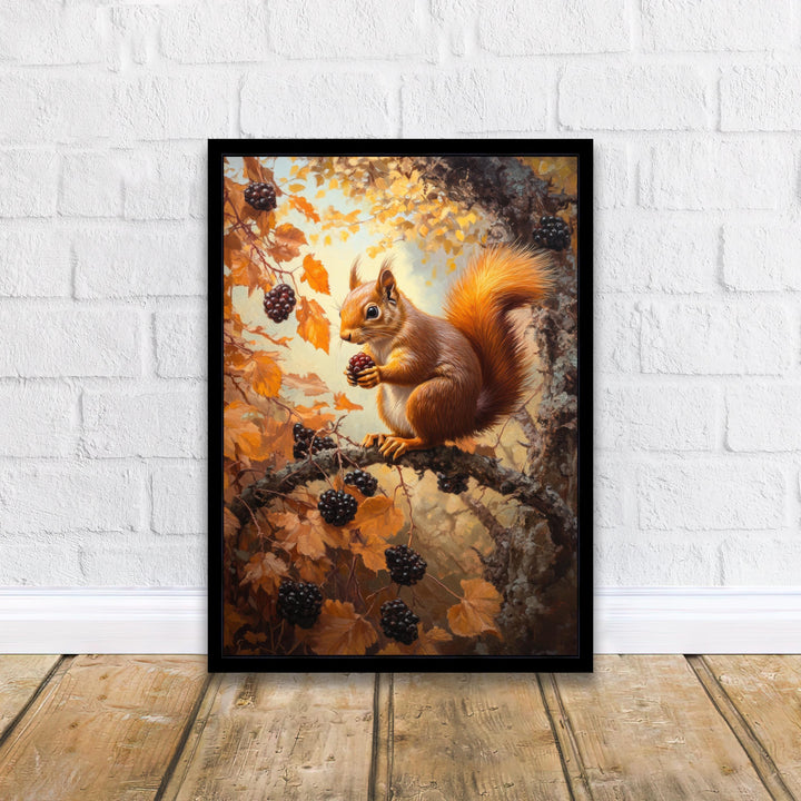 Red Squirrel In Autumn Brambles Poster Cottagecore Nature Art Vintage Rustic Woodland Wildlife Illustration Wall Art