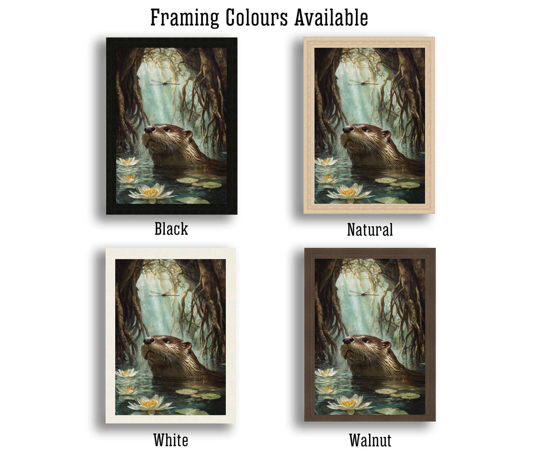 Otter Beneath Willow Roots Poster Cottagecore Decor Rustic Wildlife Illustration Enchanted Riverbank Wall Art