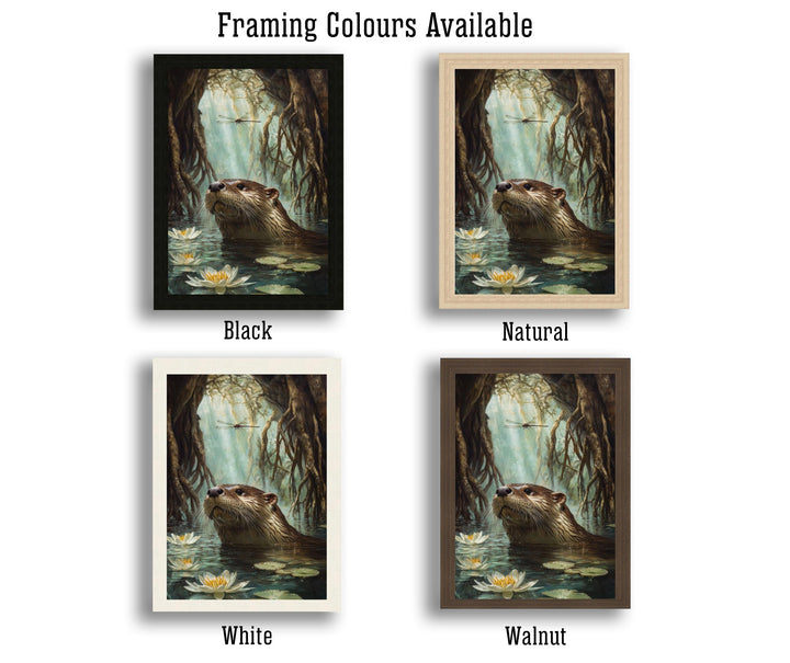 Otter Beneath Willow Roots Poster Cottagecore Decor Rustic Wildlife Illustration Enchanted Riverbank Wall Art