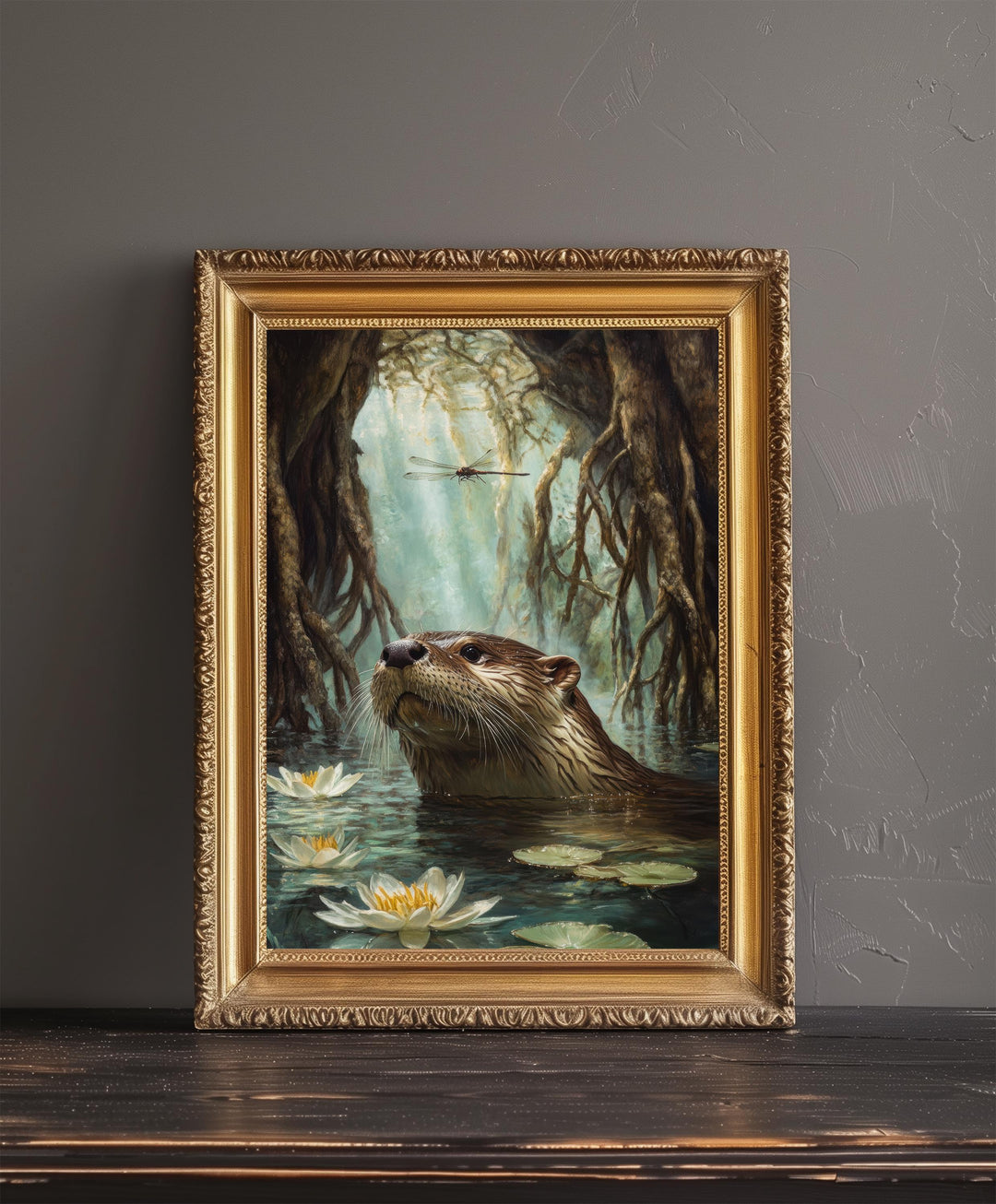Otter Beneath Willow Roots Poster Cottagecore Decor Rustic Wildlife Illustration Enchanted Riverbank Wall Art