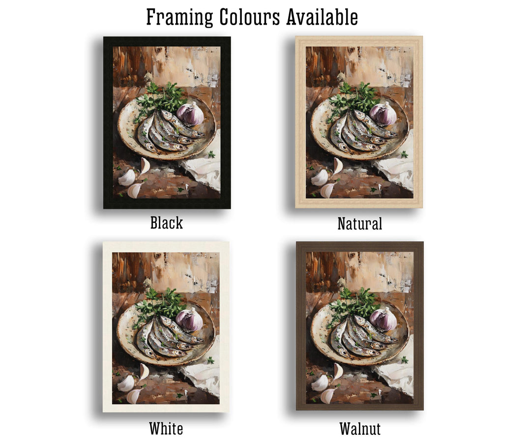 Plate of Sardines Poster Rustic Kitchen Wall Art Coastal Decor Vintage Food Illustration Mediterranean Cuisine Print
