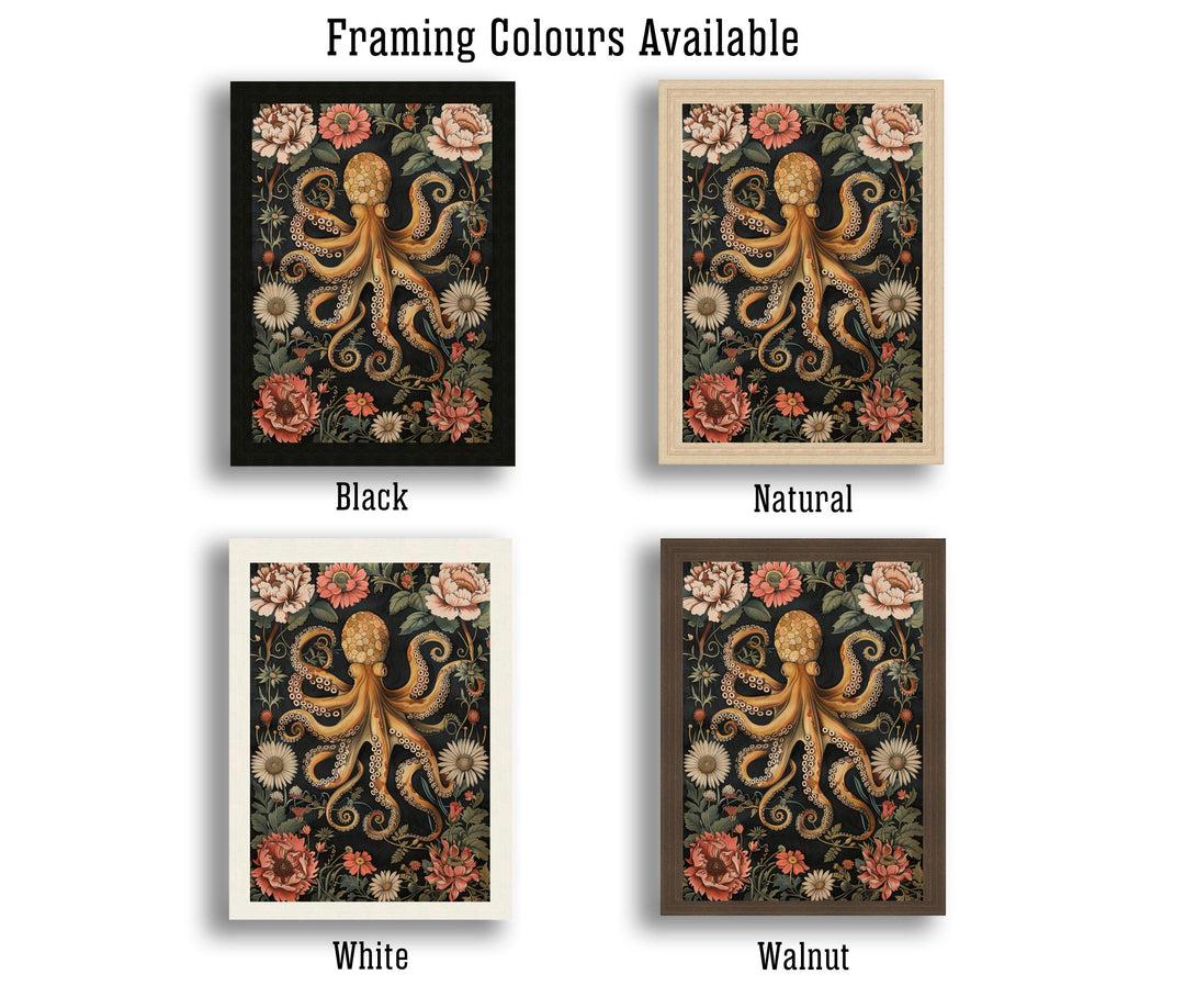 William Morris Octopus Poster Coastal Cottage Decor Vintage Marine Life Art Ornate Sea Creature Illustration