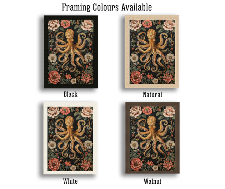 William Morris Octopus Poster Coastal Cottage Decor Vintage Marine Life Art Ornate Sea Creature Illustration