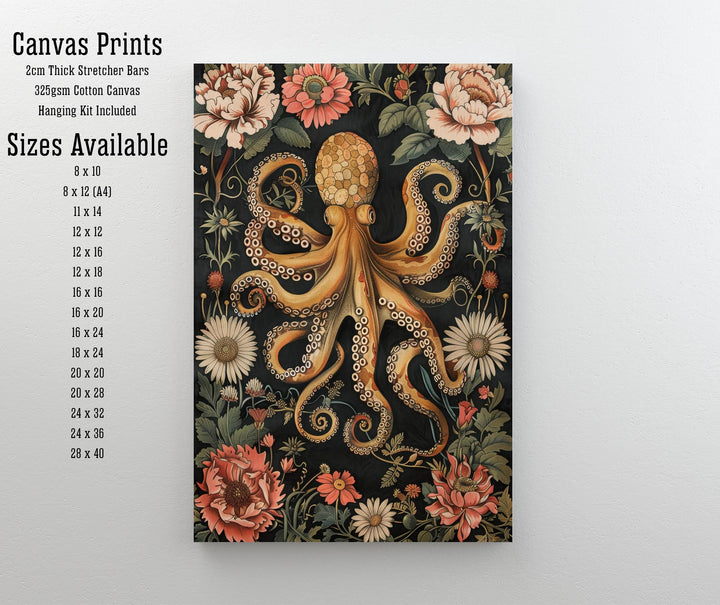 William Morris Octopus Poster Coastal Cottage Decor Vintage Marine Life Art Ornate Sea Creature Illustration