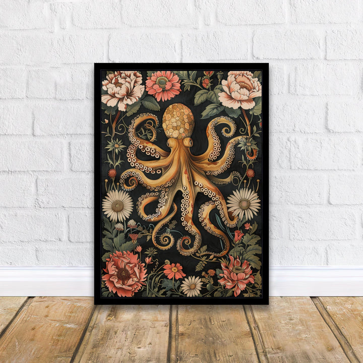 William Morris Octopus Poster Coastal Cottage Decor Vintage Marine Life Art Ornate Sea Creature Illustration