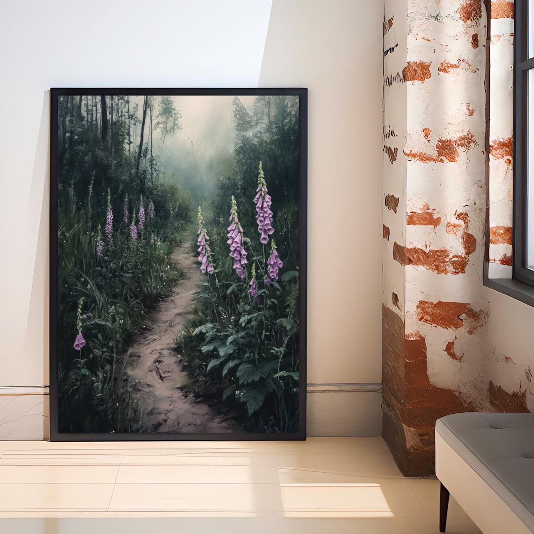 Witches Path Through Foxgloves Poster Enchanted Forest Art Cottagecore Decor Whimsical Nature Illustration