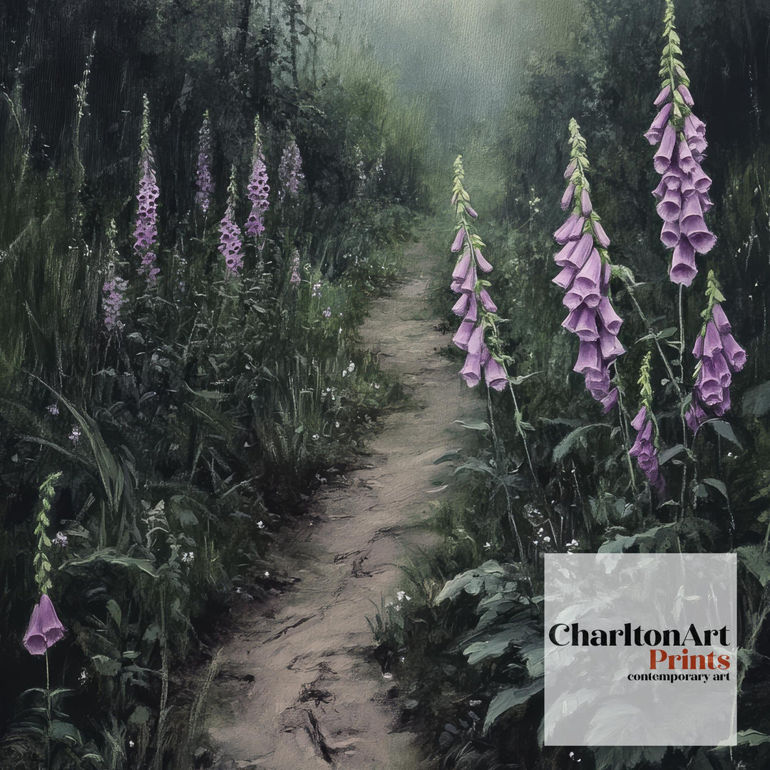 Witches Path Through Foxgloves Poster Enchanted Forest Art Cottagecore Decor Whimsical Nature Illustration