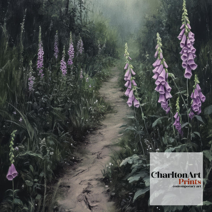 Witches Path Through Foxgloves Poster Enchanted Forest Art Cottagecore Decor Whimsical Nature Illustration