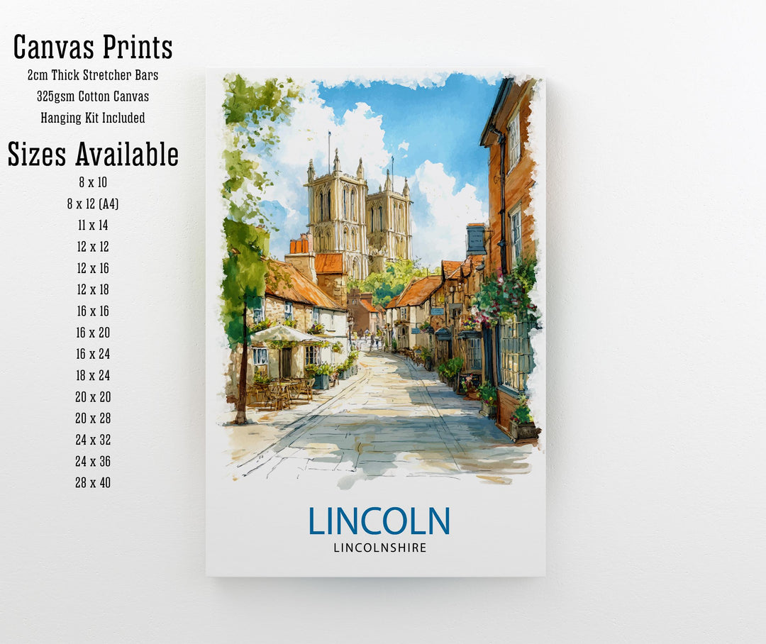 Lincoln Cathedral Watercolor Art Print, UK Cityscape Painting, Steep Hill Wall Decor, Medieval History Gift