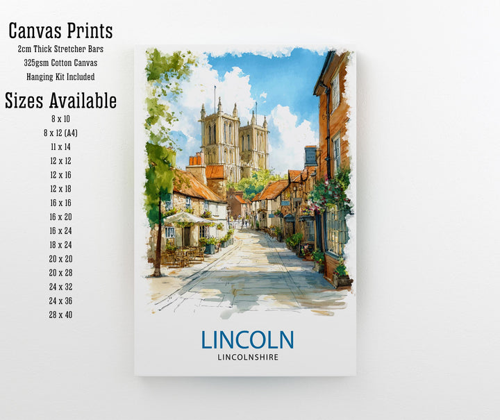 Lincoln Cathedral Watercolor Art Print, UK Cityscape Painting, Steep Hill Wall Decor, Medieval History Gift