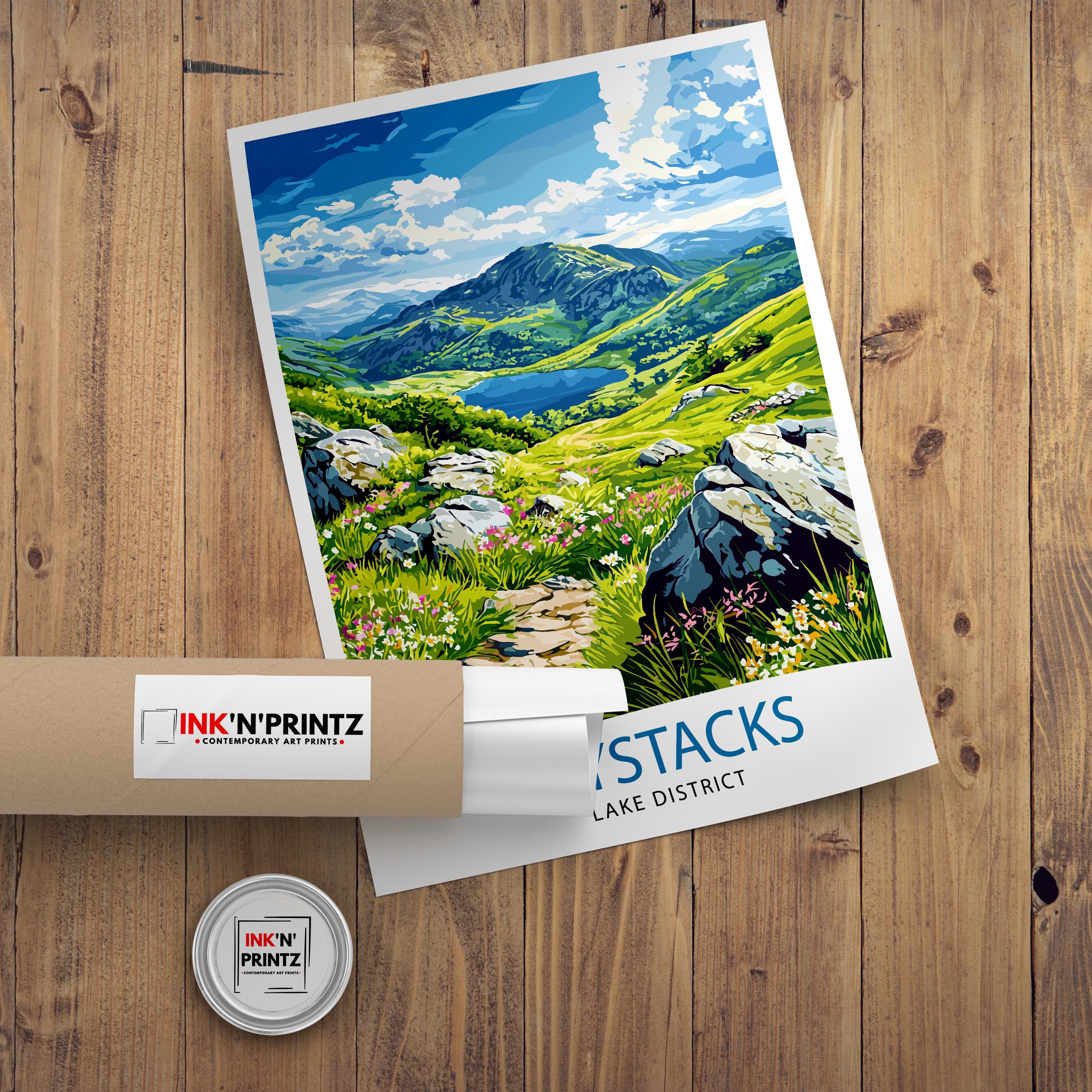 Haystacks Lake District Watercolor Art Print, Wainwright Fell Painting, UK Landscape Wall Decor, Hiking Gift