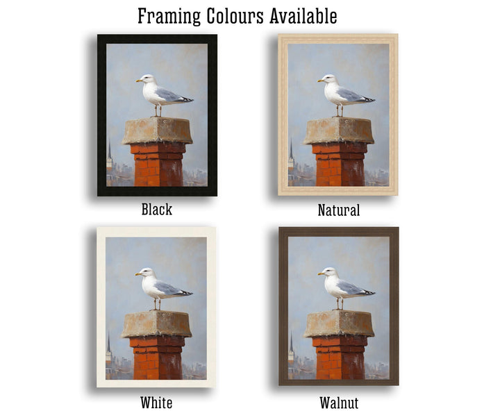 Seagull on Chimney Poster Coastal Wall Art Print Seaside Bird Illustration for Beach House or Nautical Home Decor