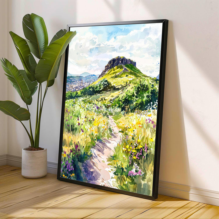 Arthur's Seat Watercolor Art Print, Edinburgh Scotland Painting, Holyrood Park Wall Decor, Scottish Landscape Gift
