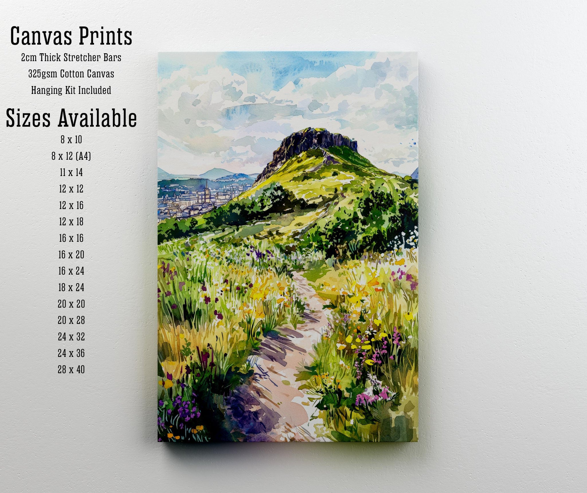 Arthur's Seat Watercolor Art Print, Edinburgh Scotland Painting, Holyrood Park Wall Decor, Scottish Landscape Gift