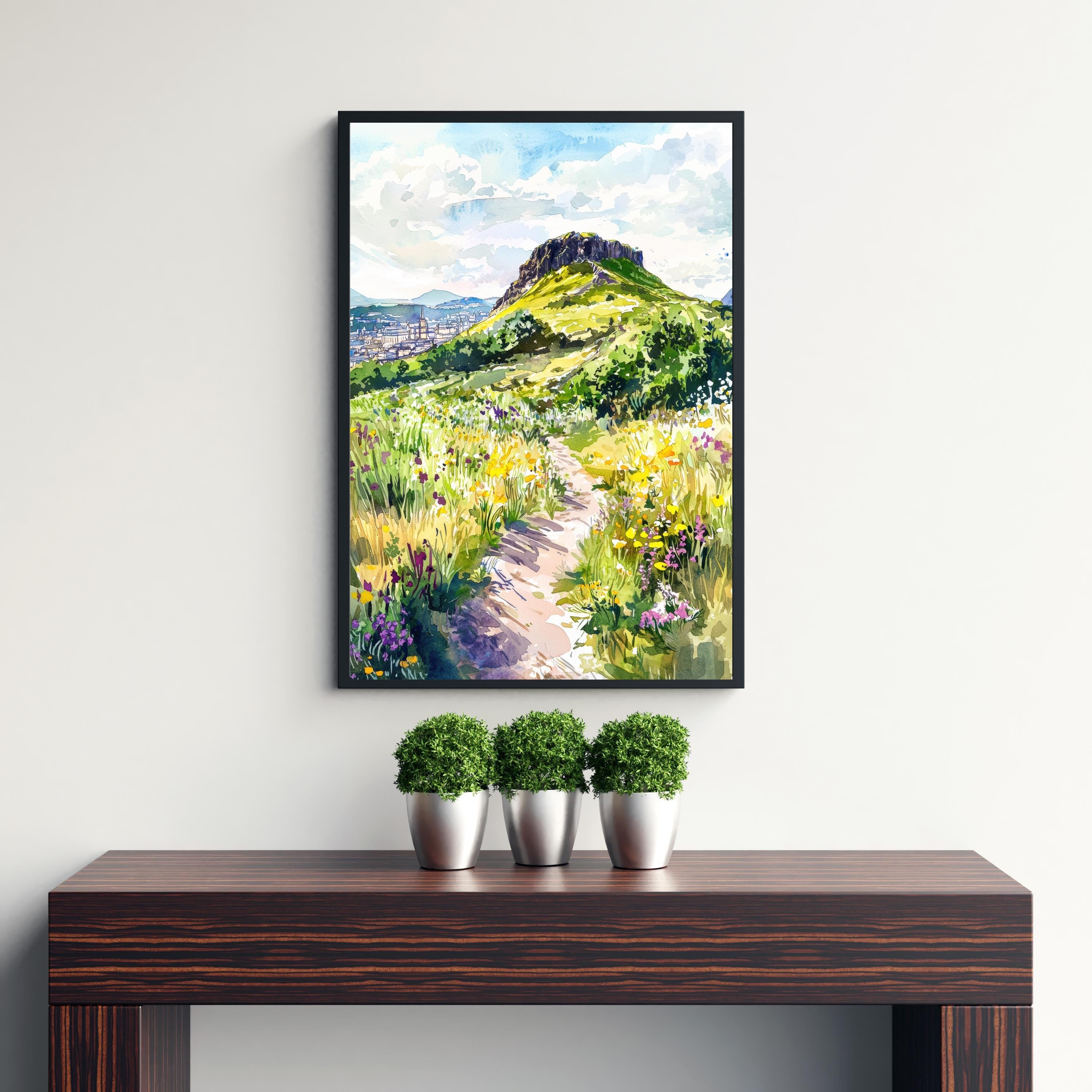 Arthur's Seat Watercolor Art Print, Edinburgh Scotland Painting, Holyrood Park Wall Decor, Scottish Landscape Gift