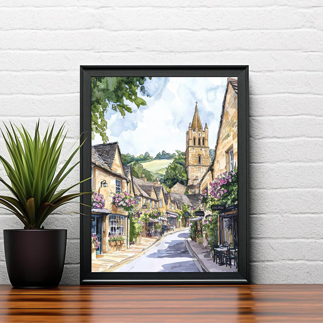 Winchcombe Cotswolds Watercolor Art Print, English Village Painting, Sudeley Castle UK Travel Gift
