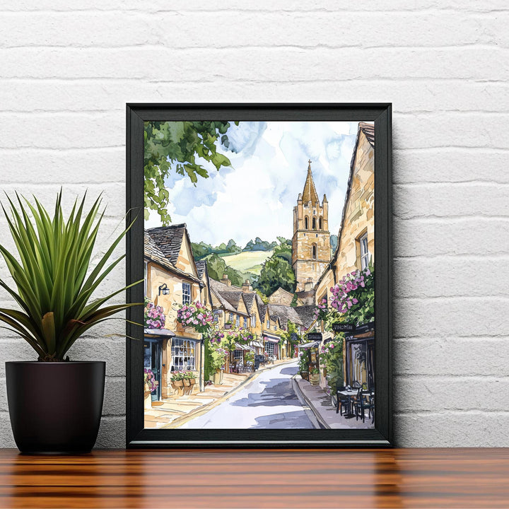 Winchcombe Cotswolds Watercolor Art Print, English Village Painting, Sudeley Castle UK Travel Gift