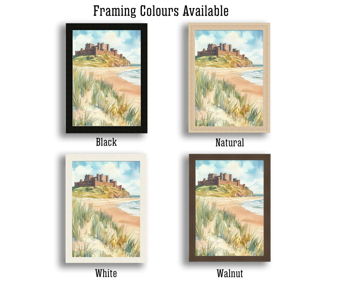 Bamburgh Castle Watercolor Art Print, Northumberland Coast Painting, England Seaside Wall Decor, British History Gift
